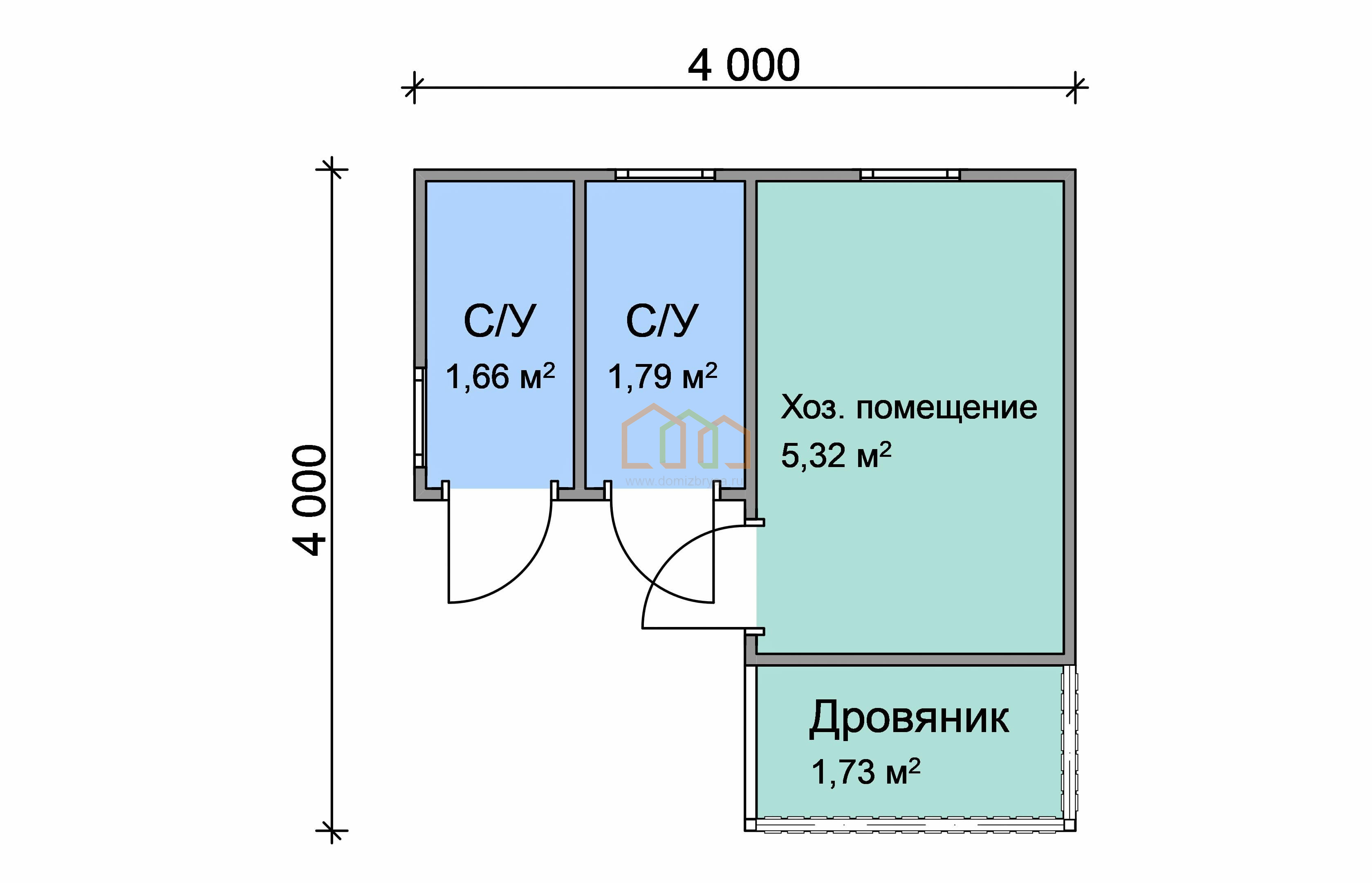 Угловой хозблок с туалетом, душем и дровником 4x4 (16 м²), цена 202500 руб.  под ключ в Ефремове